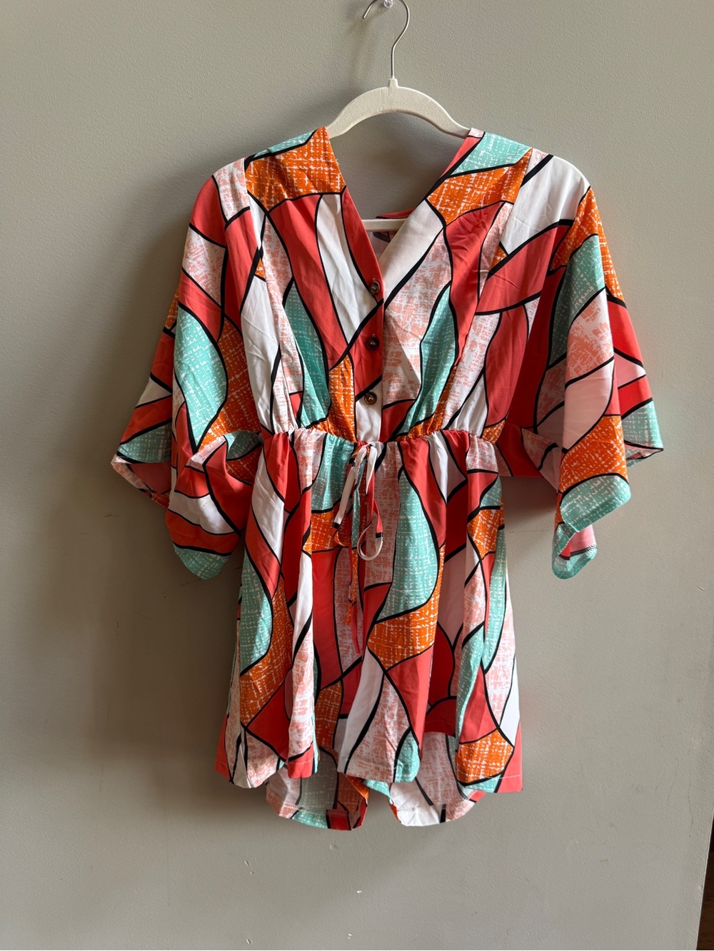 SHEIN Pink Coral and Mint Abstract Print Romper